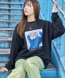 【TikToker×WEGO限定コラボ】オーバーサイズ イラストプリント プルオーバークルーネックスウェット