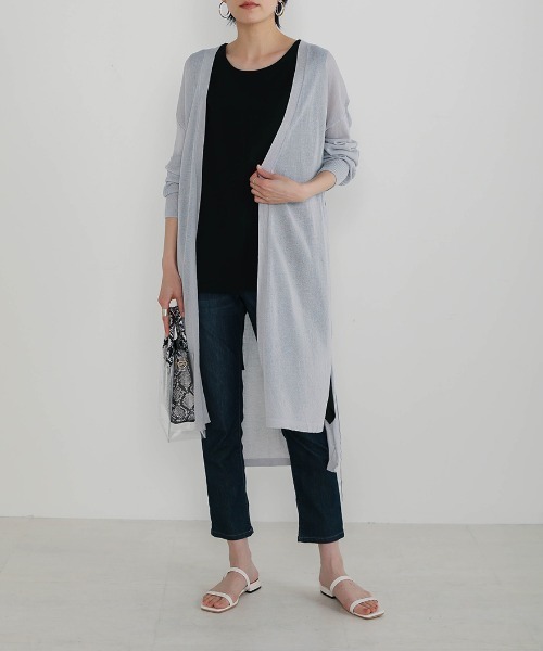 Bou Jeloud（ブージュルード）の「さらさら袖ラインロングカーディガン（カーディガン/ボレロ・レディース・ライトグレー/ブラック/ブラウン/オフホワイト/ライトグリーン・FREE）」の4枚目の写真