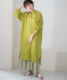 KBF | リネンMIXバンドカラーシャツワンピース∴(ワンピース)