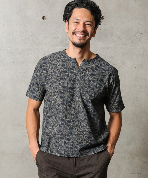 MEN'S BIGI（メンズビギ）の「アムンゼン織 スキッパーカットソー ペイズリー（Tシャツ/カットソー・メンズ・ブラック/ネイビー・01/02/03）」の13枚目の写真