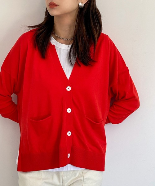 ottilie（オティーリエ）の「コットンニットカーディガン（カーディガン/ボレロ・レディース・レッド/ブラウン・FREE）」の2枚目の写真