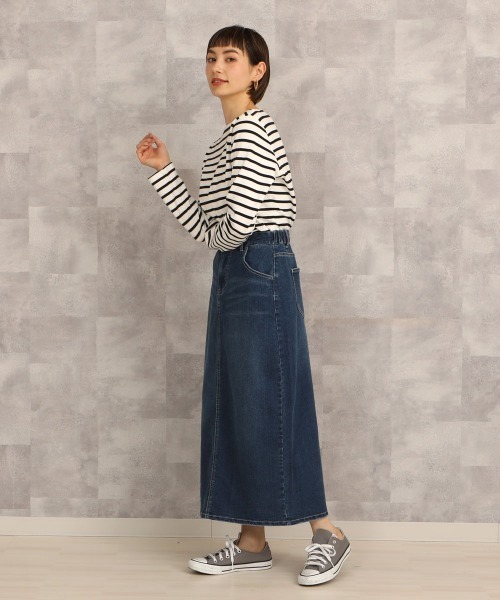 SELECT LEVERY(セレクトリベリー)の「ストレッチセミタイトデニムロングスカート(デニムスカート・レディース・インディゴブルー/ネイビー/ブルー/ダークグレー/ブラック/ワンウォッシュ/アイボリー/ブラック系その他/ベージュ/カーキ/ホワイト・LARGE/SMALL/MEDIUM/X-LARGE)」の9枚目の写真