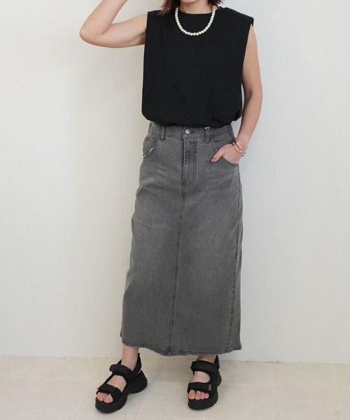 SELECT LEVERY(セレクトリベリー)の「ストレッチセミタイトデニムロングスカート(デニムスカート・レディース・インディゴブルー/ネイビー/ブルー/ダークグレー/ブラック/ワンウォッシュ/アイボリー/ブラック系その他/ベージュ/カーキ/ホワイト・LARGE/SMALL/MEDIUM/X-LARGE)」の19枚目の写真