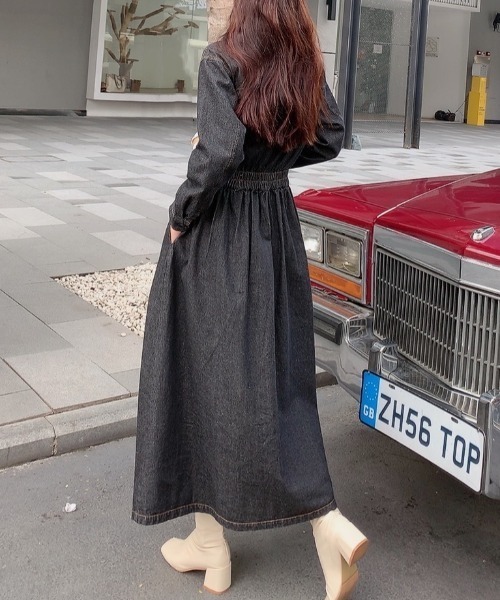 ABITOKYO(アビトーキョー)の「マキシ丈Aラインデニムシャツワンピース(ワンピース・レディース・ブルー/インディゴブルー/ブラック/ライトブルー・S/M/L)」の5枚目の写真