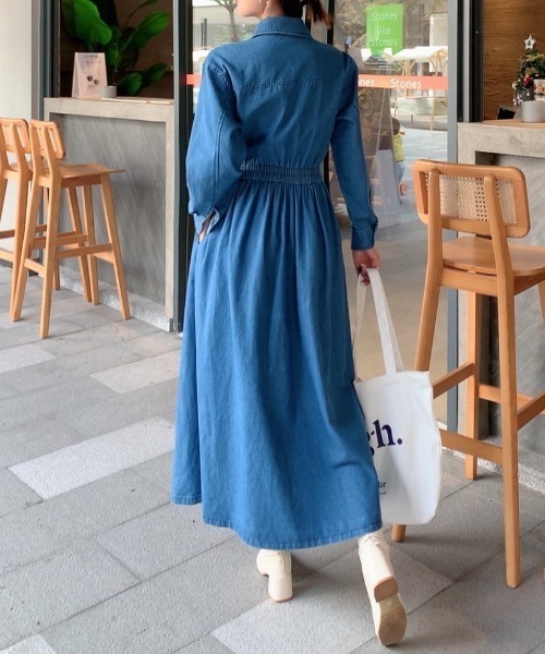 ABITOKYO(アビトーキョー)の「マキシ丈Aラインデニムシャツワンピース(ワンピース・レディース・ブルー/インディゴブルー/ブラック/ライトブルー・S/M/L)」の12枚目の写真