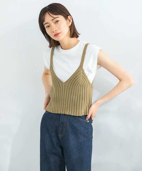 KBF(ケイビーエフ)の「ニットキャミソール付ノースリーブTシャツ(Tシャツ/カットソー・レディース・ブルー/ベージュ/オリーブ・ONE)」の3枚目の写真