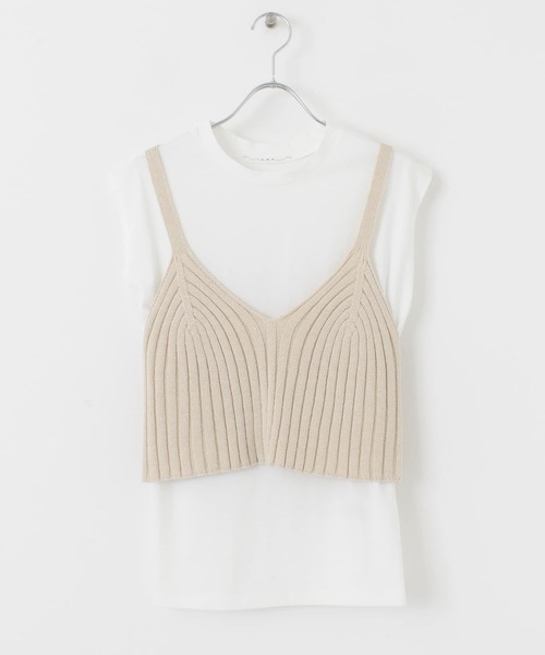 KBF(ケイビーエフ)の「ニットキャミソール付ノースリーブTシャツ(Tシャツ/カットソー・レディース・ブルー/ベージュ/オリーブ・ONE)」の22枚目の写真