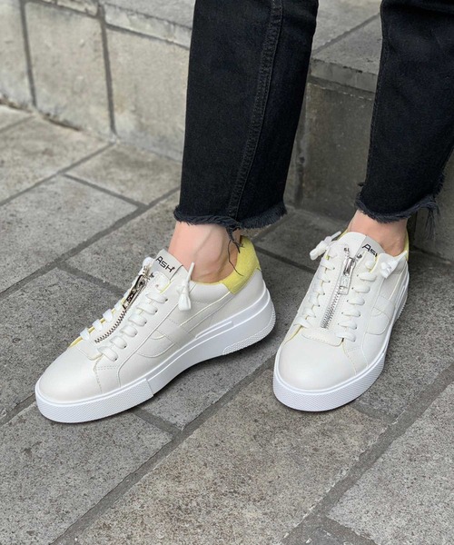 ASH(アッシュ)の「【FLAM】フロントジップスニーカー(スニーカー・レディース・ホワイト/ホワイト×ブラウン/ホワイト×イエロー/アイボリー・35/36/37/38/39/40)」の3枚目の写真