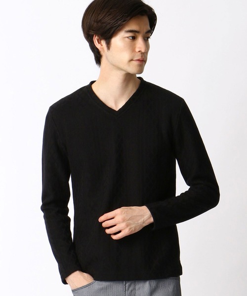 NICOLE CLUB FOR MEN（ニコルクラブフォーメン）の「【21年モデル】アランニットボンディングＶネックプルオーバー（Tシャツ/カットソー・メンズ・ブラック/ボルドー/モカ/ホワイト×ブラック/オフホワイト・LL/L/M）」の9枚目の写真