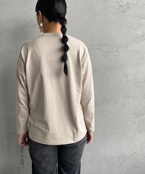 DANTON（ダントン）の「[DANTON/ダントン] クルーネック ポケットロンＴ（Tシャツ/カットソー・レディース・ワイン/ブラック/チャコール/ホワイト/ベージュ/グレイッシュベージュ/ダークグリーン/ウッド/オレンジ・34/36/38/44/42/40）」の20枚目の写真