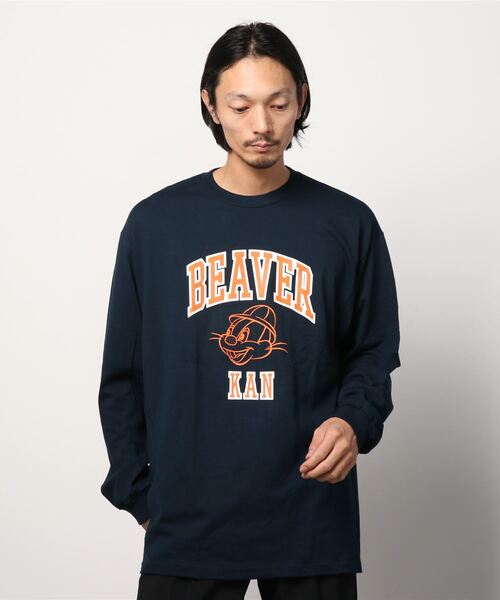 BEAVER（ビーバー）の「KAN × BEAVER / カン×ビーバー　別注 KAN ロンTEE  別注カンロンティー（Tシャツ/カットソー・メンズ・ホワイト/ネイビー/グレー・MEDIUM/LARGE/X-LARGE）」の3枚目の写真