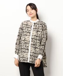 NICOLE white | ボカシ柄バンドカラークレリックシャツ(シャツ/ブラウス)