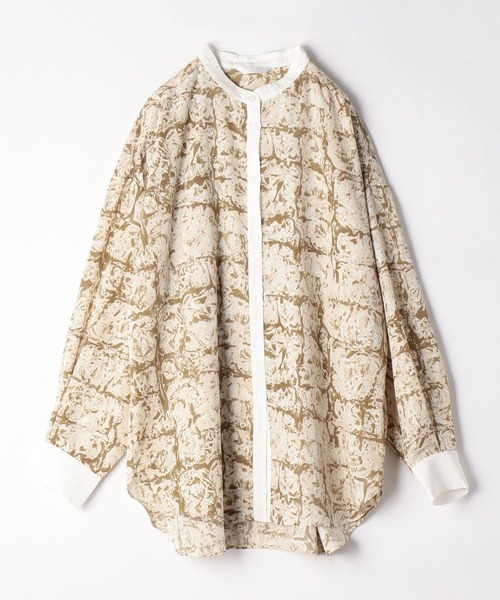 NICOLE white（ニコルホワイト）の「ボカシ柄バンドカラークレリックシャツ（シャツ/ブラウス・レディース・グレー系/ベージュ系・FREE）」の6枚目の写真