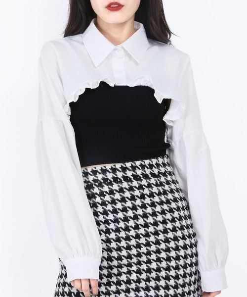 PHILLY（フィリー）の「ショートフリルブラウス（シャツ/ブラウス・レディース・ホワイト/ブラック・FREE）」の8枚目の写真