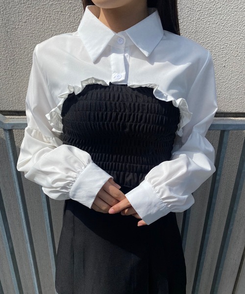 PHILLY（フィリー）の「ショートフリルブラウス（シャツ/ブラウス・レディース・ホワイト/ブラック・FREE）」の11枚目の写真