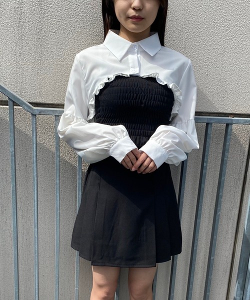 PHILLY（フィリー）の「ショートフリルブラウス（シャツ/ブラウス・レディース・ホワイト/ブラック・FREE）」の9枚目の写真