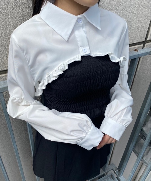 PHILLY（フィリー）の「ショートフリルブラウス（シャツ/ブラウス・レディース・ホワイト/ブラック・FREE）」の10枚目の写真