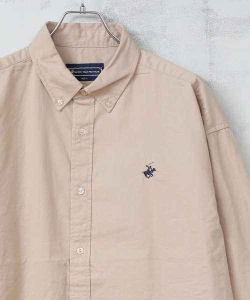 BEVERLY HILLS POLO CLUB(ビバリーヒルズポロクラブ)の「【BEVERLY HILLS POLO CLUB/ビバリーヒルズポロクラブ】カーボンピーチツイル刺繍入り ボタンダウンシャツ/スタンドカラーシャツ(シャツ/ブラウス・メンズ・ホワイト/ブラウン/ベージュ系その他/ワイン/ネイビー/サックスブルー/スミクロ/ベージュ/ブルー系その他/アクア/ネイビー系/グリーン系その他/ダークインディゴブルー/ブルー系その他3/ライトインディゴブルー/ブルー系その他2/ホワイト系その他/イエロー系その他/ブラック系その他/ライラック・M/LL/L)」の1枚目の写真