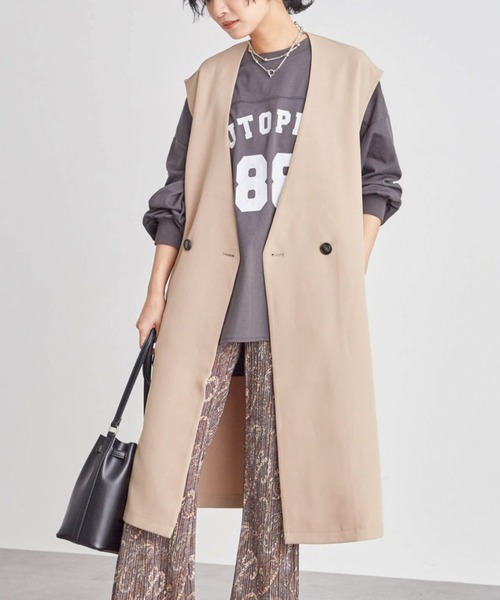 Green Parks(グリーンパークス)の「・ELENCARE DUE オーバーロングベスト*(ベスト・レディース・ブラック/ベージュ・FREE)」の2枚目の写真