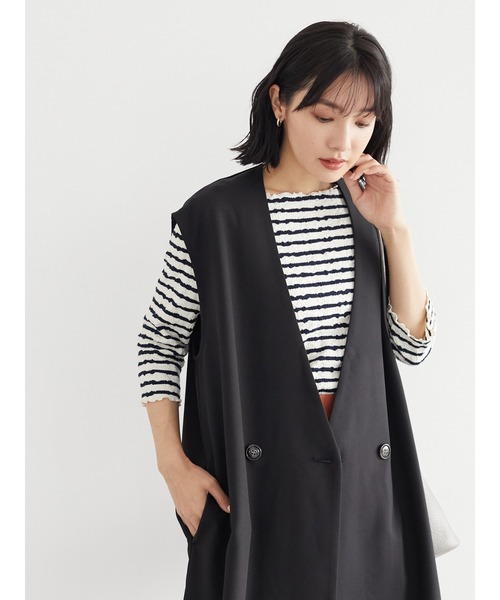 Green Parks(グリーンパークス)の「・ELENCARE DUE オーバーロングベスト*(ベスト・レディース・ブラック/ベージュ・FREE)」の6枚目の写真