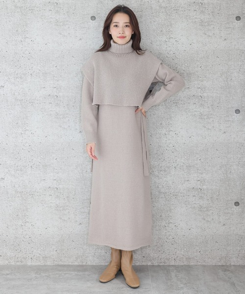 clear（クリア）の「モヘア風サイドリボンレイヤードニットワンピース