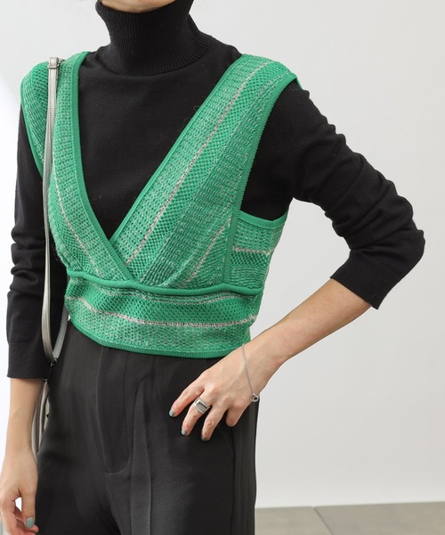 COLONY 2139(コロニートゥーワンスリーナイン)の「モヘヤ混ジャガード柄ニットビスチェ(セットアップ対応)(ベスト・レディース・ブラック/グレイッシュベージュ/グリーン/パープル・FREE)」の18枚目の写真