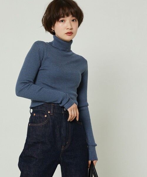 FREAK'S STORE（フリークスストア）の「ウォッシャブルタートルネックリブニット（ニット/セーター・レディース・オフホワイト/サックスブルー/ブラック/グリーン/グレー/レンガ・ﾌﾘ-）」の5枚目の写真