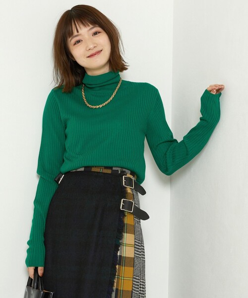 FREAK'S STORE（フリークスストア）の「ウォッシャブルタートルネックリブニット（ニット/セーター・レディース・オフホワイト/サックスブルー/ブラック/グリーン/グレー/レンガ・ﾌﾘ-）」の4枚目の写真