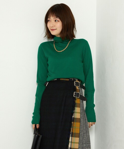 FREAK'S STORE（フリークスストア）の「ウォッシャブルタートルネックリブニット（ニット/セーター・レディース・オフホワイト/サックスブルー/ブラック/グリーン/グレー/レンガ・ﾌﾘ-）」の7枚目の写真