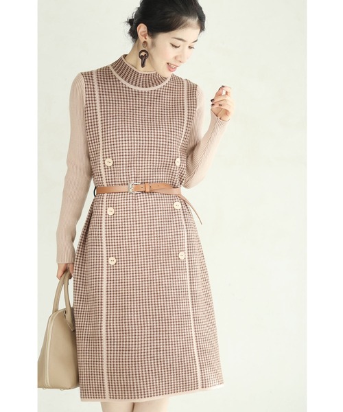 Pave ワンピース ドレス ベルト付き ささやかに煌めくチェックニットミディアムワンピース ワンピース Cawaii カワイイ
