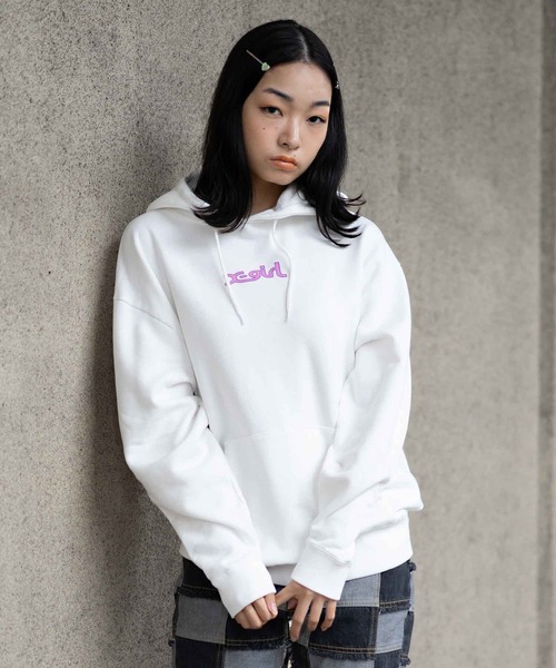 X-girl（エックスガール）の「EARTH AND MILLS LOGO SWEAT HOODIE（パーカー・レディース・ホワイト/ブラック/アッシュ・S/M/L/XL）」の9枚目の写真