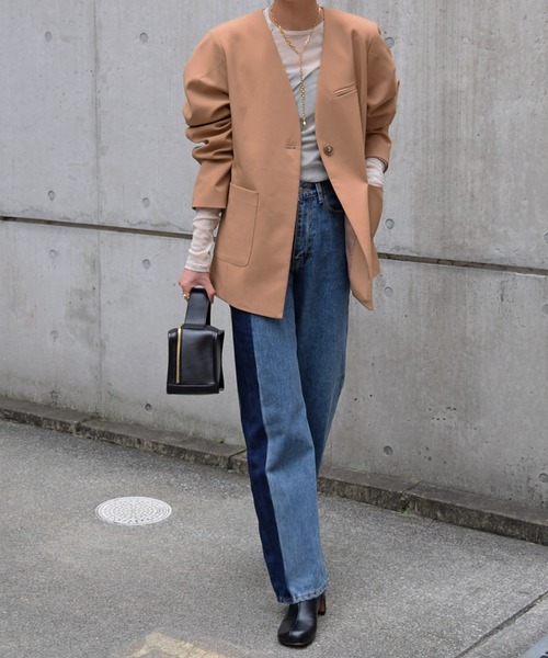 Marient（マリエント）の「マーレノーカラーJK（ノーカラージャケット・レディース・ネイビー/ベージュ・FREE）」の3枚目の写真