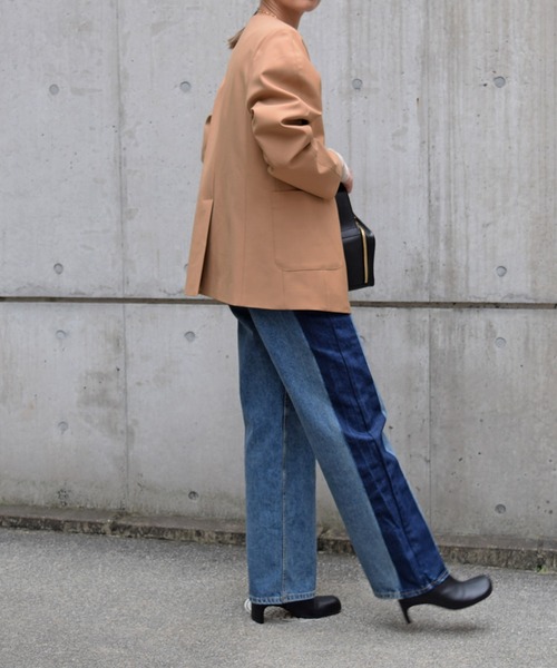 Marient（マリエント）の「マーレノーカラーJK（ノーカラージャケット・レディース・ネイビー/ベージュ・FREE）」の6枚目の写真