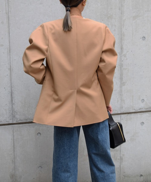 Marient（マリエント）の「マーレノーカラーJK（ノーカラージャケット・レディース・ネイビー/ベージュ・FREE）」の12枚目の写真