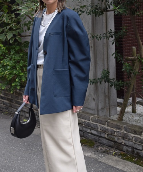 Marient（マリエント）の「マーレノーカラーJK（ノーカラージャケット・レディース・ネイビー/ベージュ・FREE）」の13枚目の写真