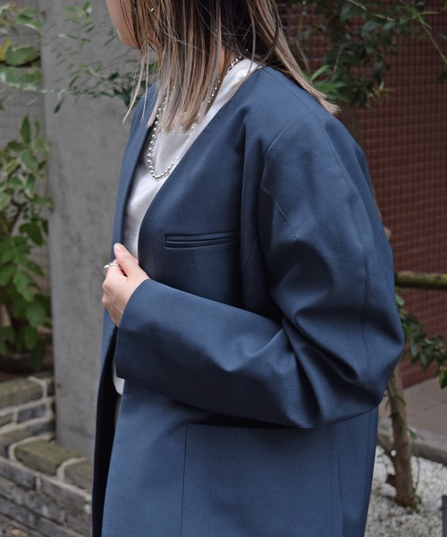 Marient（マリエント）の「マーレノーカラーJK（ノーカラージャケット・レディース・ネイビー/ベージュ・FREE）」の14枚目の写真