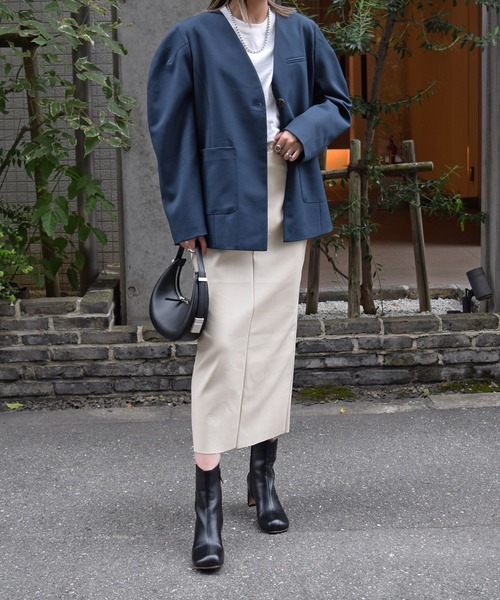 Marient（マリエント）の「マーレノーカラーJK（ノーカラージャケット・レディース・ネイビー/ベージュ・FREE）」の15枚目の写真