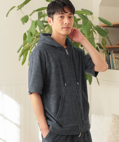 UNION STATION（ユニオンステーション）の「/セットアップ対応/半袖杢パイルパーカー（パーカー・メンズ・ホワイト/ネイビー/その他・LL/M/L）」の6枚目の写真