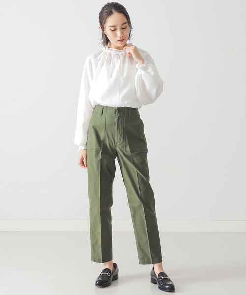 BEAMS LIGHTS（ビームスライツ）の「BEAMS LIGHTS / シャドウ チェック ギャザー ブラウス（シャツ/ブラウス・レディース・ホワイト/ブラック・ONE SIZE）」の5枚目の写真