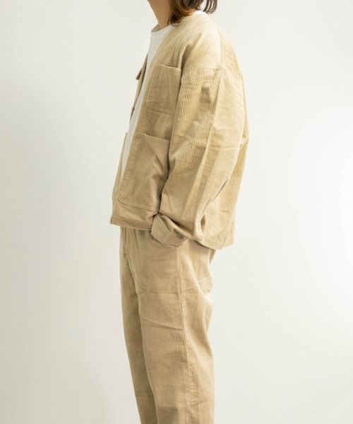 NYLAUS（ナイラス）の「太畝コーデュロイ ノーカラー カバーオールジャケット（カバーオール・メンズ・ブラック/カーキ/アイボリー/ブラウン・LL/M/L）」の5枚目の写真