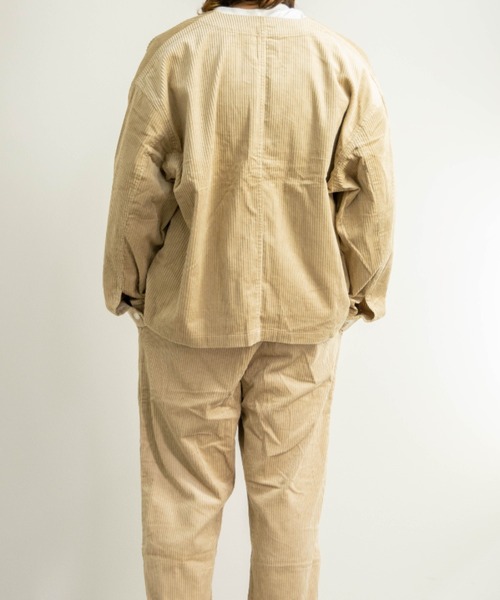 NYLAUS（ナイラス）の「太畝コーデュロイ ノーカラー カバーオールジャケット（カバーオール・メンズ・ブラック/カーキ/アイボリー/ブラウン・LL/M/L）」の6枚目の写真
