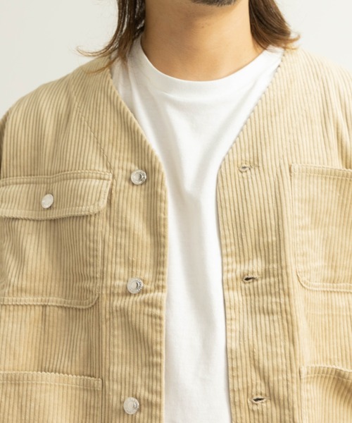 NYLAUS（ナイラス）の「太畝コーデュロイ ノーカラー カバーオールジャケット（カバーオール・メンズ・ブラック/カーキ/アイボリー/ブラウン・LL/M/L）」の7枚目の写真