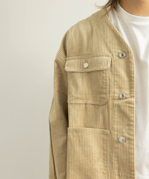 NYLAUS（ナイラス）の「太畝コーデュロイ ノーカラー カバーオールジャケット（カバーオール・メンズ・ブラック/カーキ/アイボリー/ブラウン・LL/M/L）」の8枚目の写真