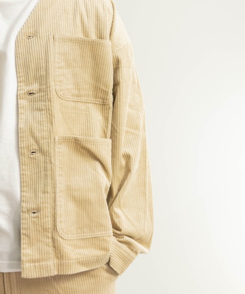 NYLAUS（ナイラス）の「太畝コーデュロイ ノーカラー カバーオールジャケット（カバーオール・メンズ・ブラック/カーキ/アイボリー/ブラウン・LL/M/L）」の10枚目の写真
