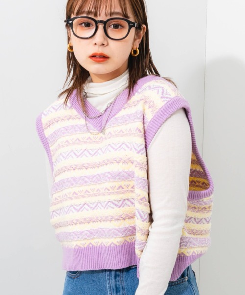 nemne store(ネンネストア)の「2wayジャガードニットベスト(ベスト・レディース・ホワイト系その他/グリーン系その他/パープル系その他・フリー)」の3枚目の写真