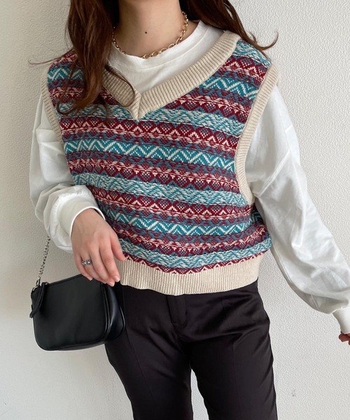 nemne store(ネンネストア)の「2wayジャガードニットベスト(ベスト・レディース・ホワイト系その他/グリーン系その他/パープル系その他・フリー)」の19枚目の写真