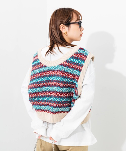 nemne store(ネンネストア)の「2wayジャガードニットベスト(ベスト・レディース・ホワイト系その他/グリーン系その他/パープル系その他・フリー)」の14枚目の写真