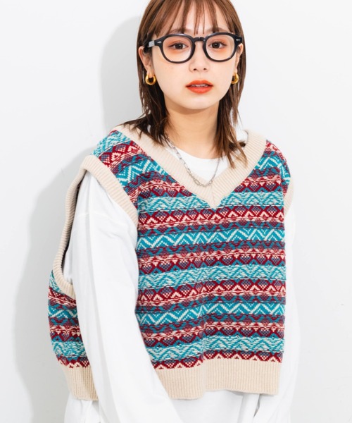 nemne store(ネンネストア)の「2wayジャガードニットベスト(ベスト・レディース・ホワイト系その他/グリーン系その他/パープル系その他・フリー)」の8枚目の写真