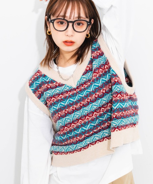 nemne store(ネンネストア)の「2wayジャガードニットベスト(ベスト・レディース・ホワイト系その他/グリーン系その他/パープル系その他・フリー)」の11枚目の写真