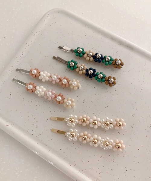 Me%（ミィパーセント）の「☆2点セット☆ビーズフラワーＳＥＴピン（ヘアピン・レディース・ホワイト系その他/グリーン系その他/ピンク系その他・FREE）」の9枚目の写真